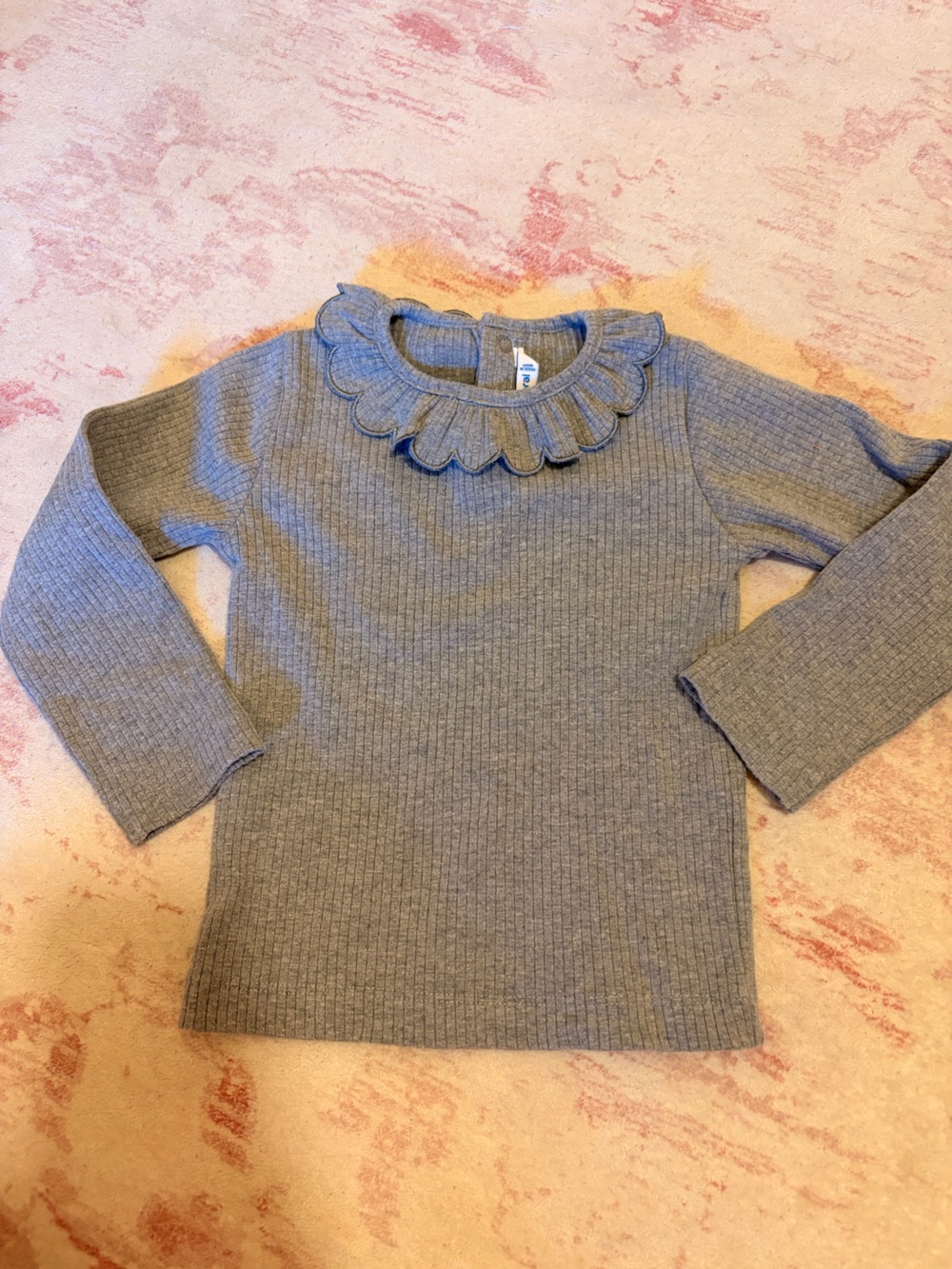 Mayoral Gray Ribbed Knit Long Sleeve Top with Ruffle Collar